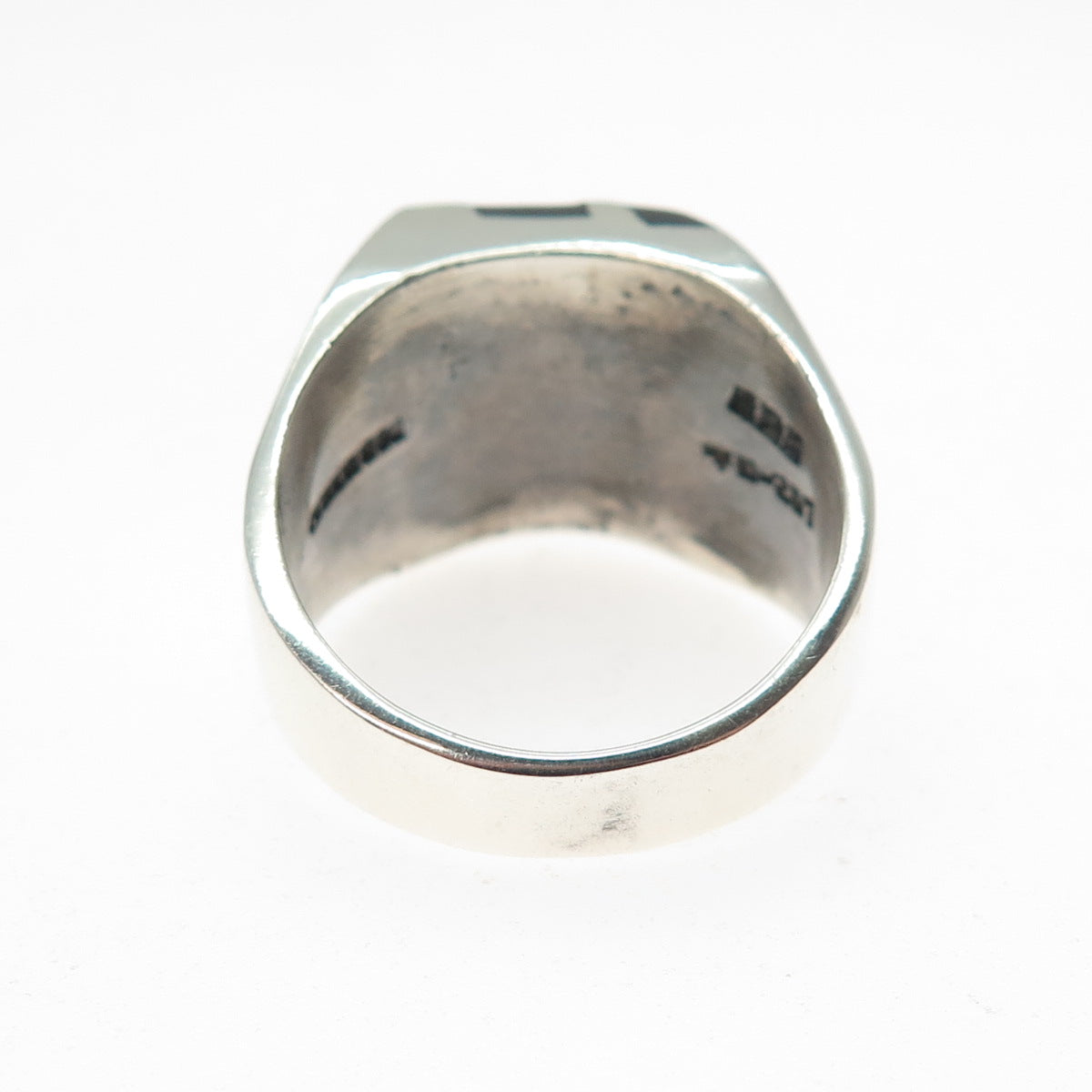 925 Sterling Silver Vintage Mexico Real Black Onyx Modernist Ring Size 11.75