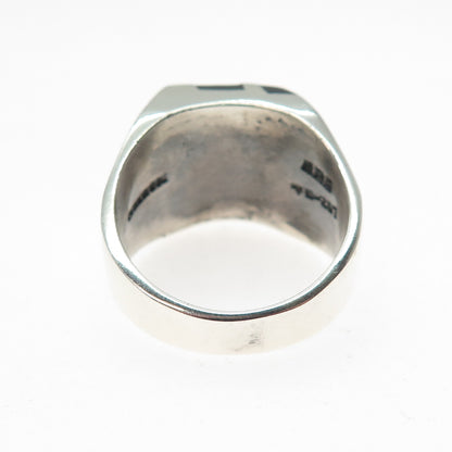 925 Sterling Silver Vintage Mexico Real Black Onyx Modernist Ring Size 11.75