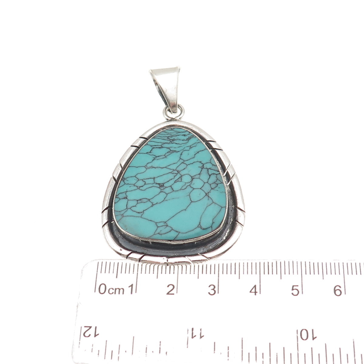 925 Sterling Silver Vintage Mexico Real Turquoise Modernist Oxidized Pendant