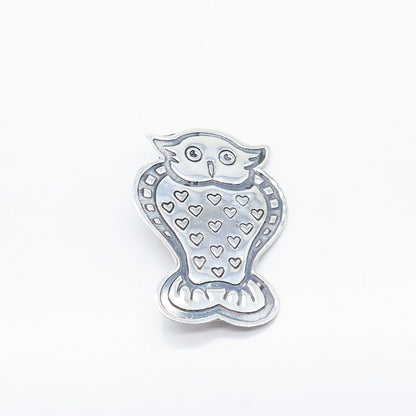 925 Sterling Silver Vintage EFS Wise Owl Pin Brooch