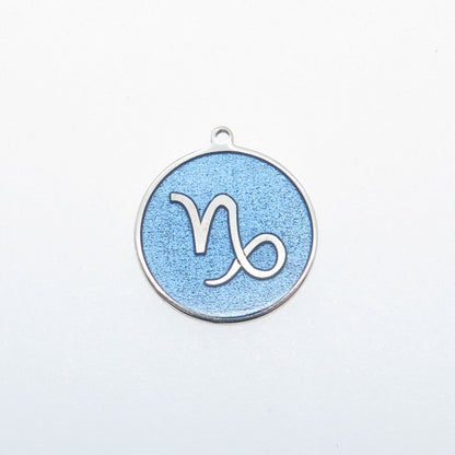 925 Sterling Silver Enamel Capricorn Zodiac Sign Minimalist Charm Pendant