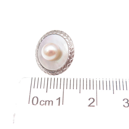 925 Sterling Silver Antique Art Deco Real Akoya Pearl & MOP Button