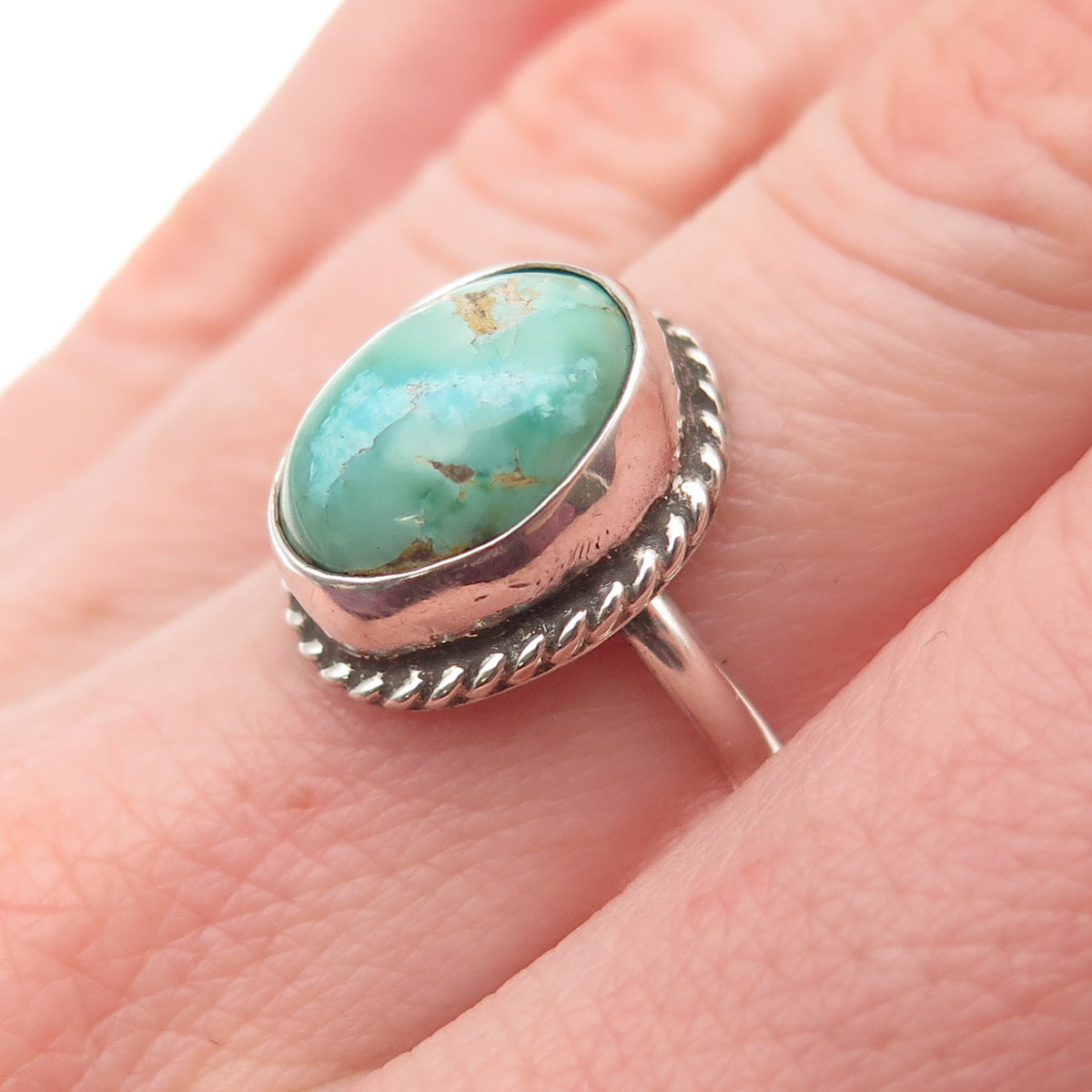 Old Pawn Sterling Silver Vintage Lone Mountain Turquoise Tribal Ring Size 6.25
