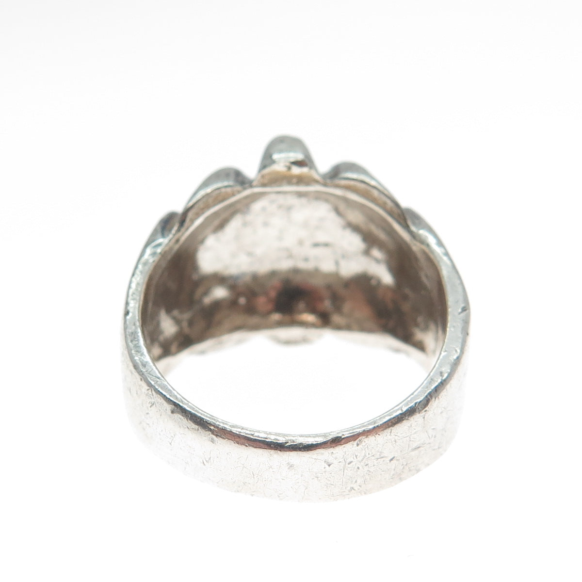 925 Sterling Silver Vintage Modernist Ribbed Dome Oxidized Ring Size 8