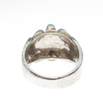 925 Sterling Silver Vintage Modernist Ribbed Dome Oxidized Ring Size 8