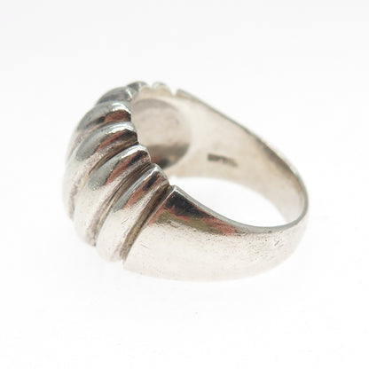 925 Sterling Silver Vintage Modernist Ribbed Oxidized Ring Size 9
