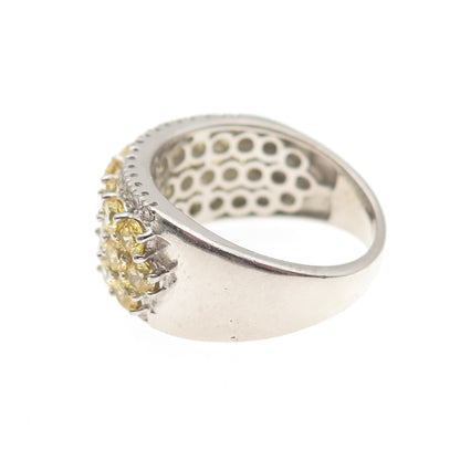 925 Sterling Silver Round-Cut Canary & White C Z Ring Size 9