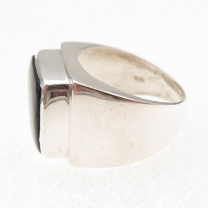 925 Sterling Silver Vintage Real Black Onyx Modernist Ring Size 10.25
