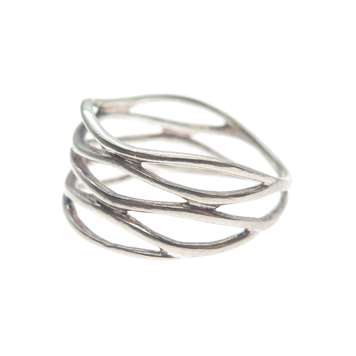 925 Sterling Silver Vintage Multi-Strand Modernist Oxidized Ring Size 7.75