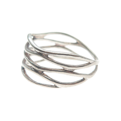 925 Sterling Silver Vintage Multi-Strand Modernist Oxidized Ring Size 7.75