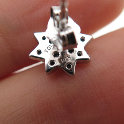 925 Sterling Silver Round-Cut Black C Z North Star Stud Earrings