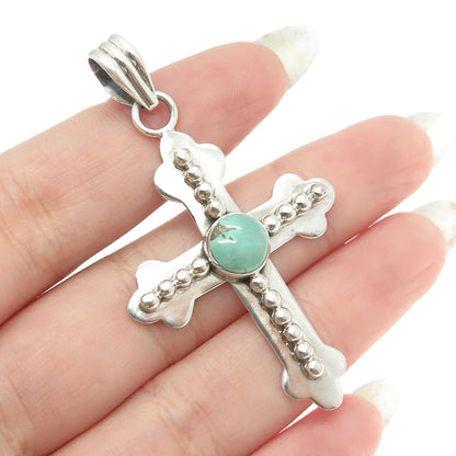 925 Sterling Silver Vintage Real Lone Mountain Turquoise Cross Pendant