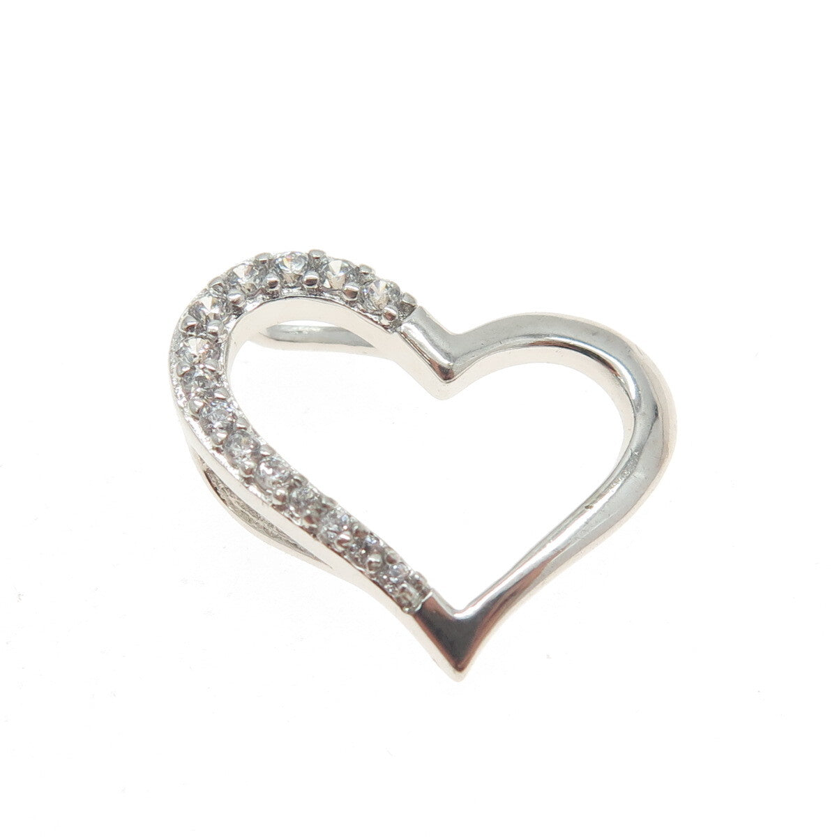 925 Sterling Silver C Z Open Heart Slide Pendant