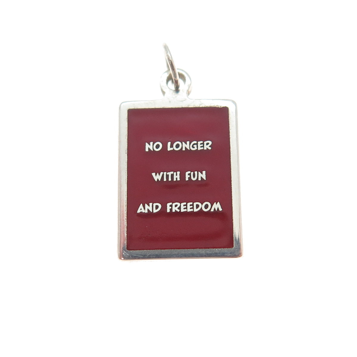 925 Sterling Red Enamel No Longer With Fun & Freedom Minimalist Charm Pendant