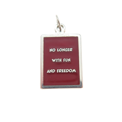 925 Sterling Red Enamel No Longer With Fun & Freedom Minimalist Charm Pendant