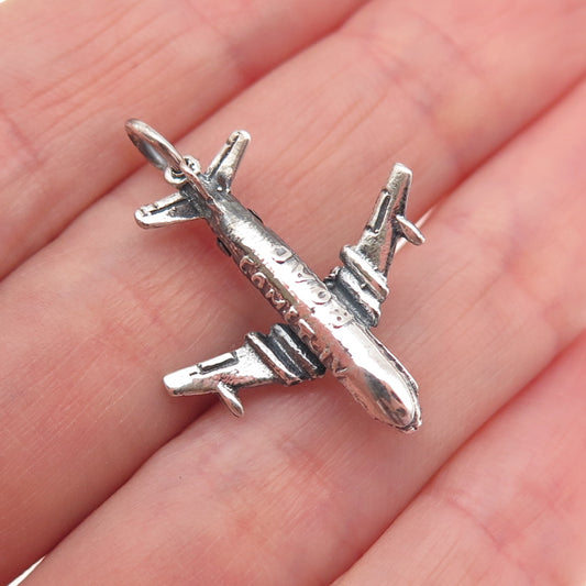 925 Sterling Silver Vintage BOAC Comet IV Airplane Oxidized Locket Charm Pendant