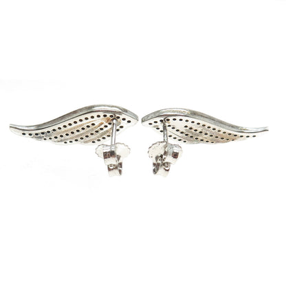 925 Sterling Silver Real Round-Cut Black Diamond Angel Wing Earrings