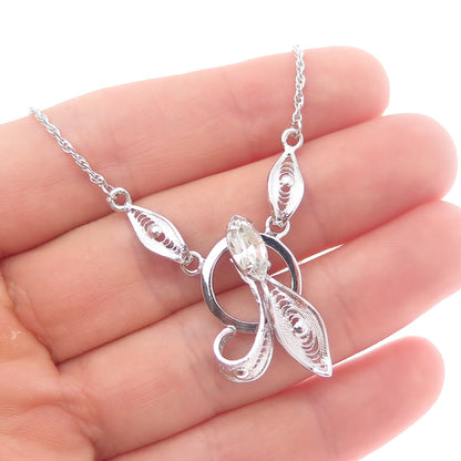 ESPO JOSEPH ESPOSITO Sterling Silver Vintage Rhinestone Filigree Necklace 16"