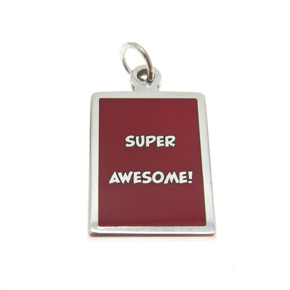 925 Sterling Silver Red Enamel "Super Awesome!" Minimalist Charm Pendant