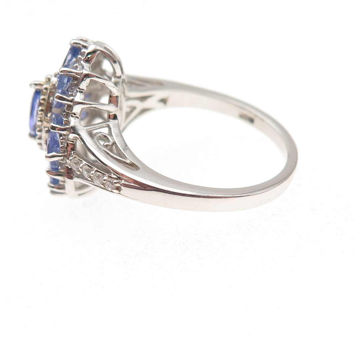 Chuck Clemency 925 Sterling Silver Real Tanzanite & White Topaz Ring Size 8.25
