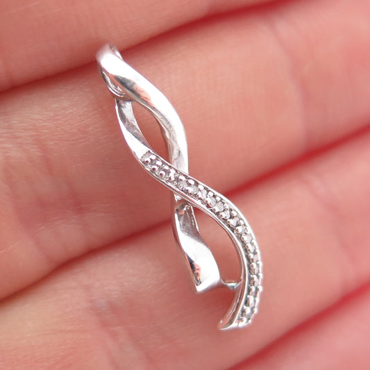 JANE SEYMOUR 925 Sterling Silver Real Diamond Twisted Ribbon Slide Charm Pendant