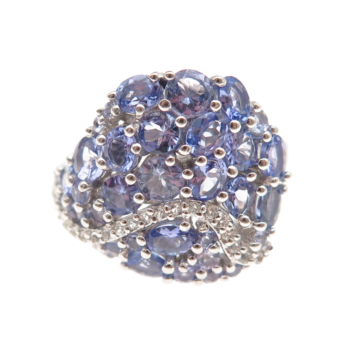Chuck Clemency 925 Sterling Silver Real Tanzanite & White Topaz Ring Size 8.25