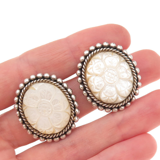 Stephen Dweck Sterling Silver Vintage Real MOP Floral Modernist Clip On Earrings