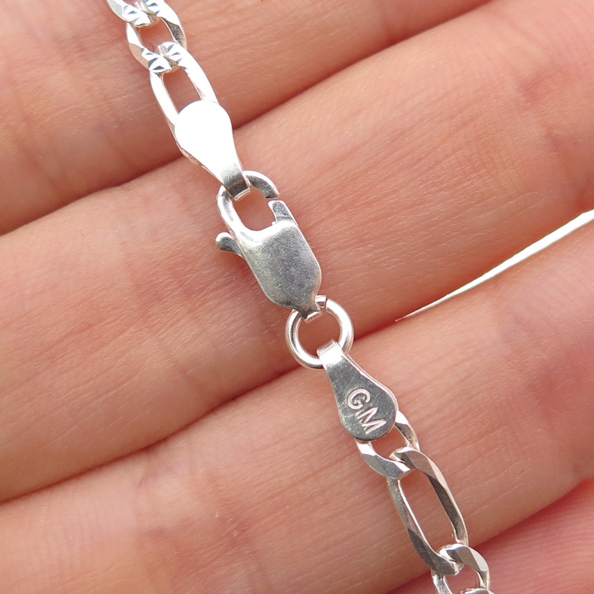 P. LUX 925 Sterling Silver Vintage Italy Figaro Chain Necklace 20"