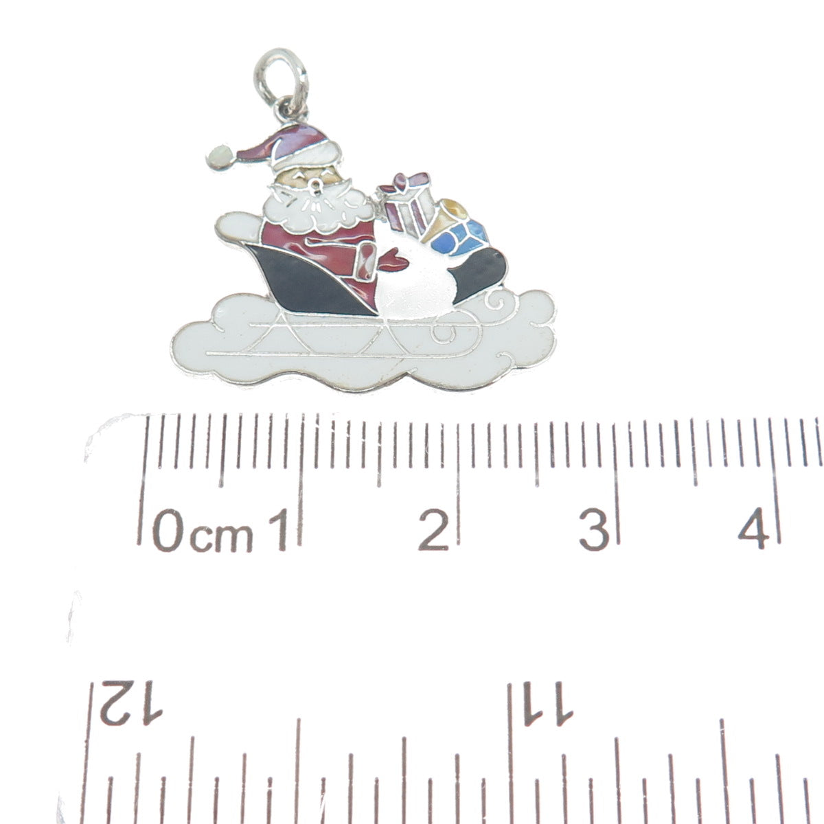 WELLS 925 Sterling Silver Antique Enamel Santa Claus Christmas Charm Pendant