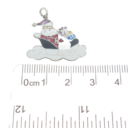 WELLS 925 Sterling Silver Antique Enamel Santa Claus Christmas Charm Pendant