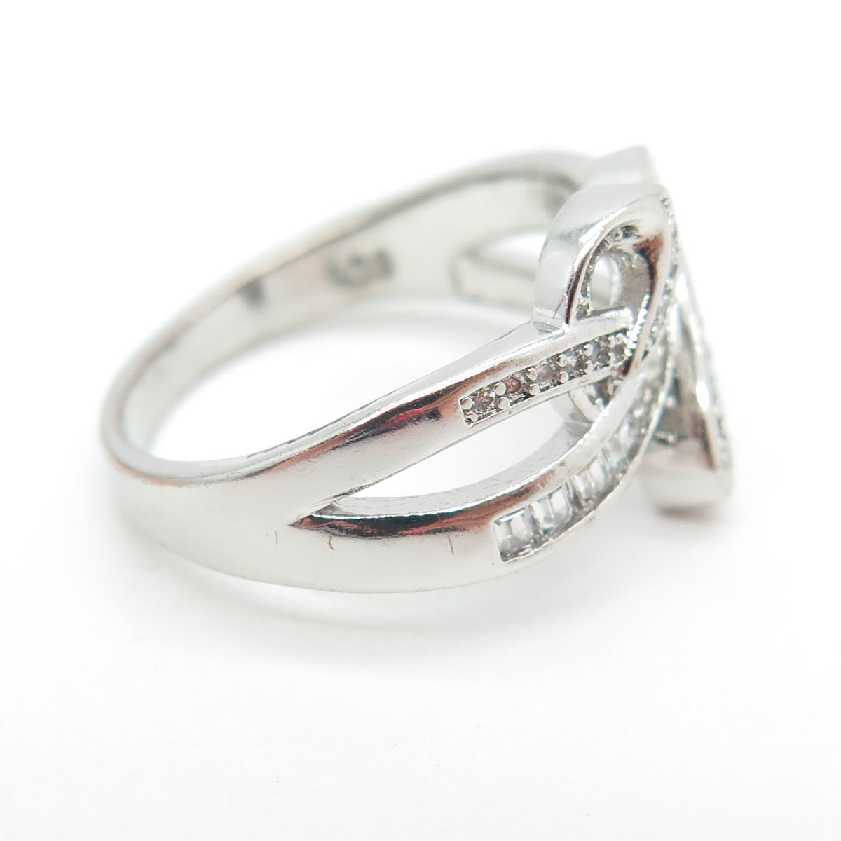 925 Sterling Silver Pave C Z Heart Infinity Ring Size 7.75