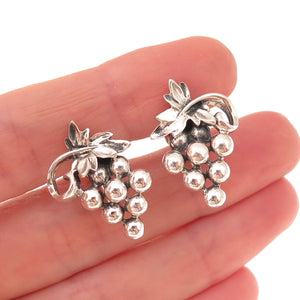 925 Sterling Silver Antique Art Deco Grape Oxidized Screw Back Earrings