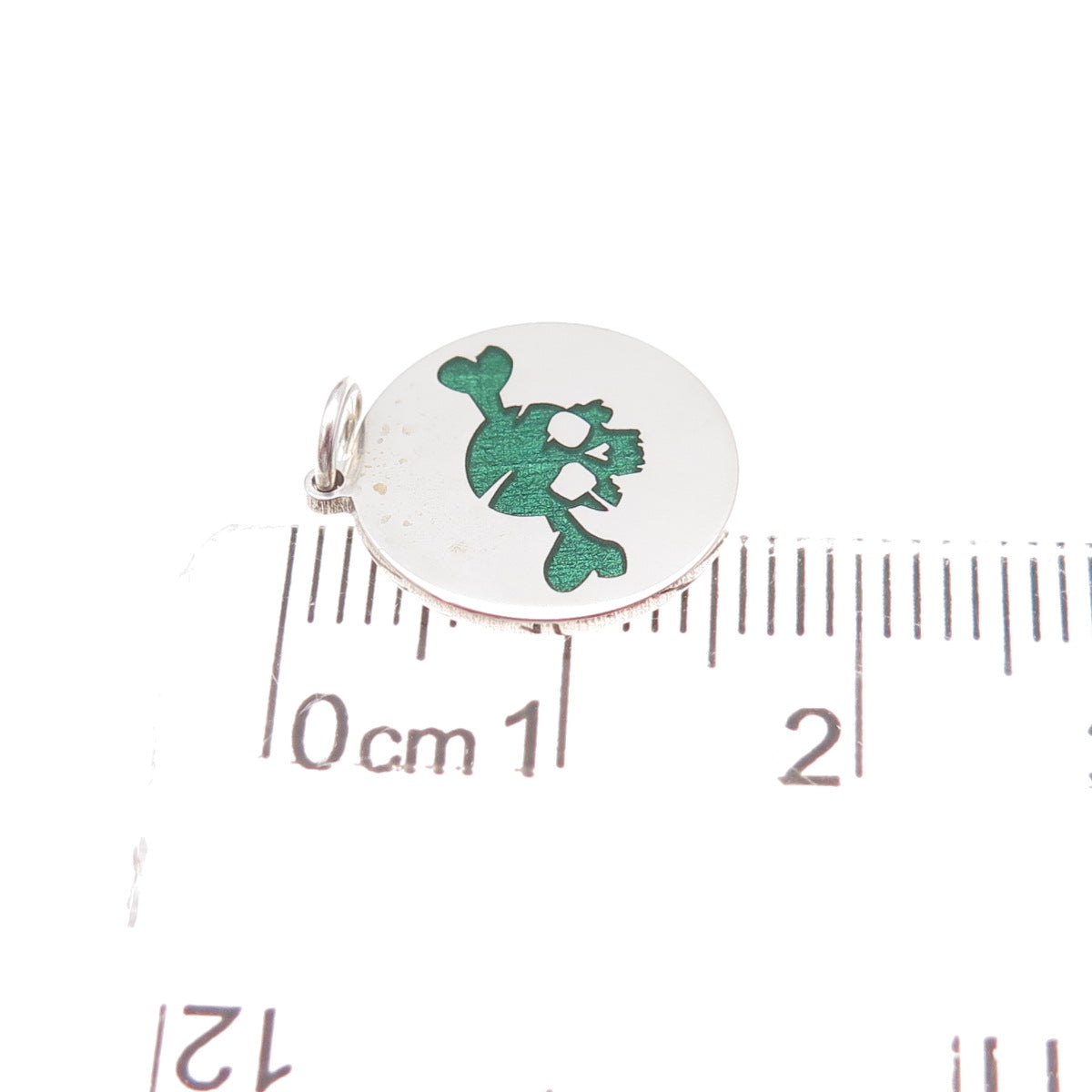 925 Sterling Silver Green Enamel Skull & Crossbone Charm Pendant