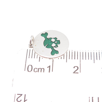 925 Sterling Silver Green Enamel Skull & Crossbone Charm Pendant