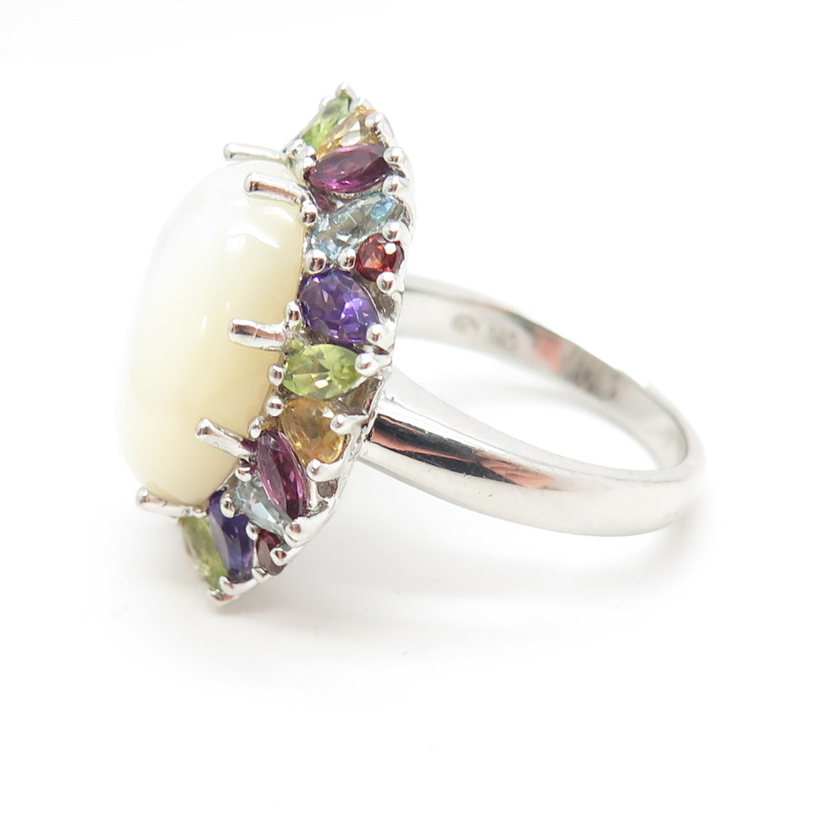 925 Sterling Silver MOP Amethyst Topaz Citrine Garnet Peridot Gem Ring Size 10