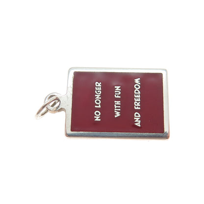 925 Sterling Red Enamel No Longer With Fun & Freedom Minimalist Charm Pendant