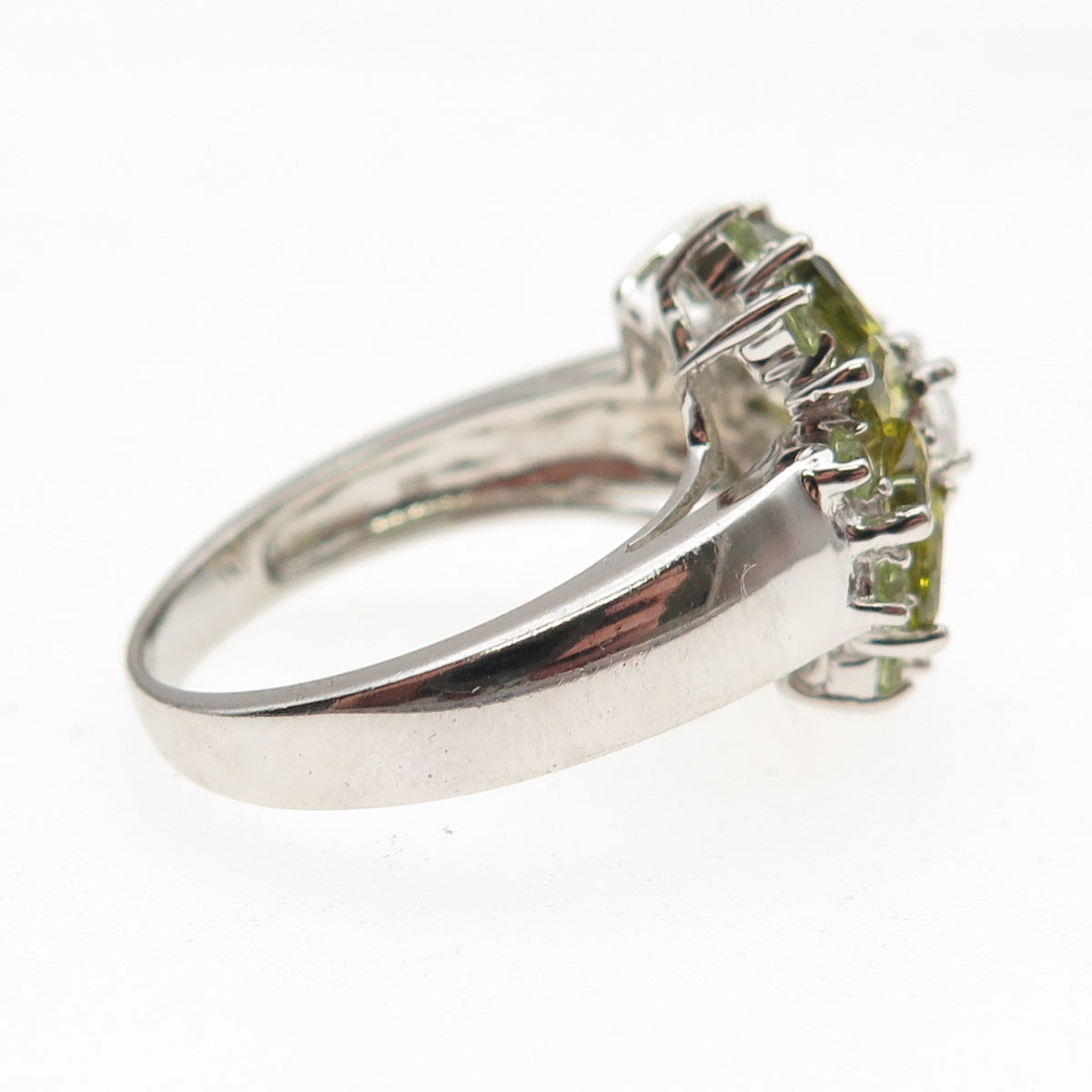 925 Sterling Silver Marquise & Round-Cut Green White C Z Ring Size 8