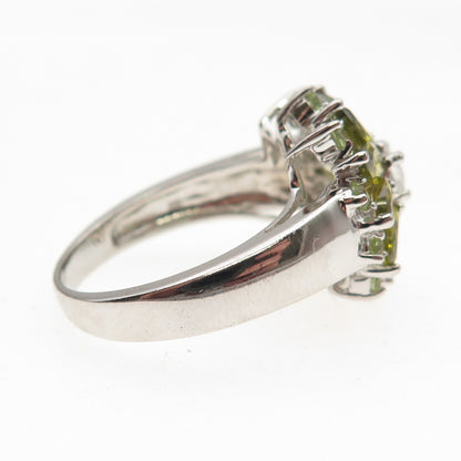 925 Sterling Silver Marquise & Round-Cut Green White C Z Ring Size 8
