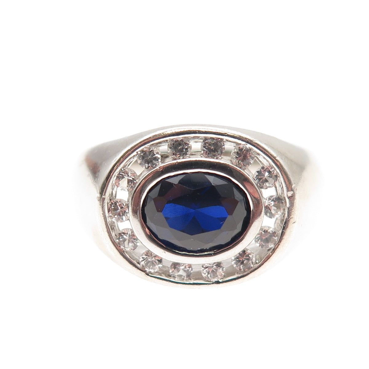Felicia Design 925 Sterling Lab-Created Sapphire Real White Topaz Ring Size 10.5