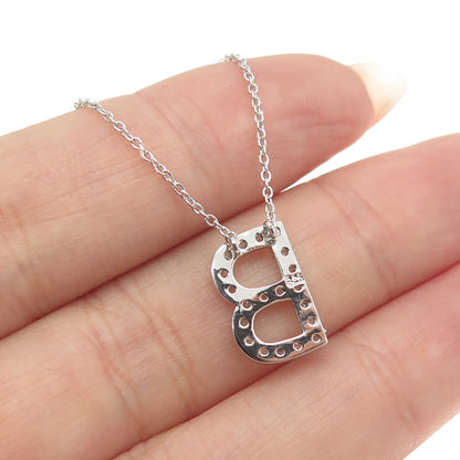 925 Sterling Silver Round-Cut C Z Letter "B" Initial Cable Chain Necklace 18-20"