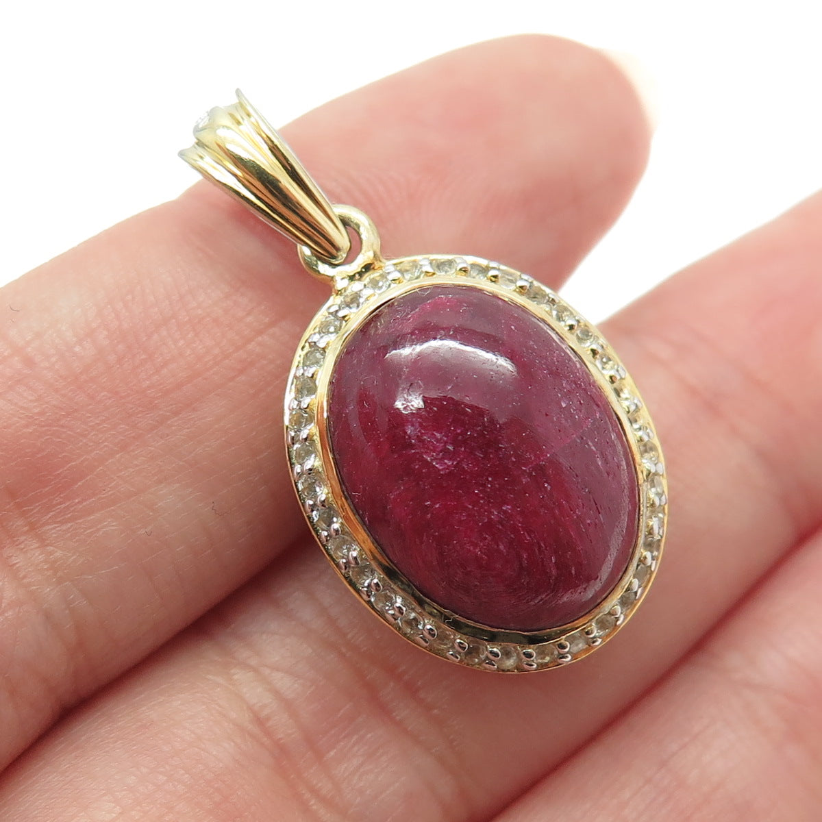 925 Sterling Silver 2-Tone Vintage Real Sapphire Ruby & White Topaz Gem Pendant