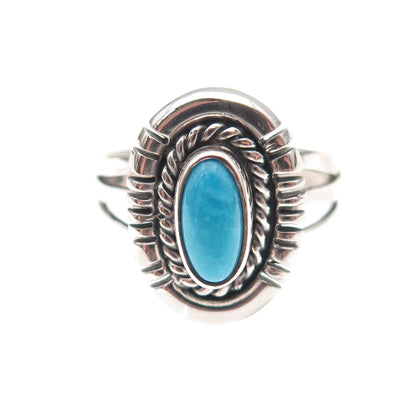 925 Sterling Silver Vintage Real Sleeping Beauty Turquoise Oxidized Ring Size 7