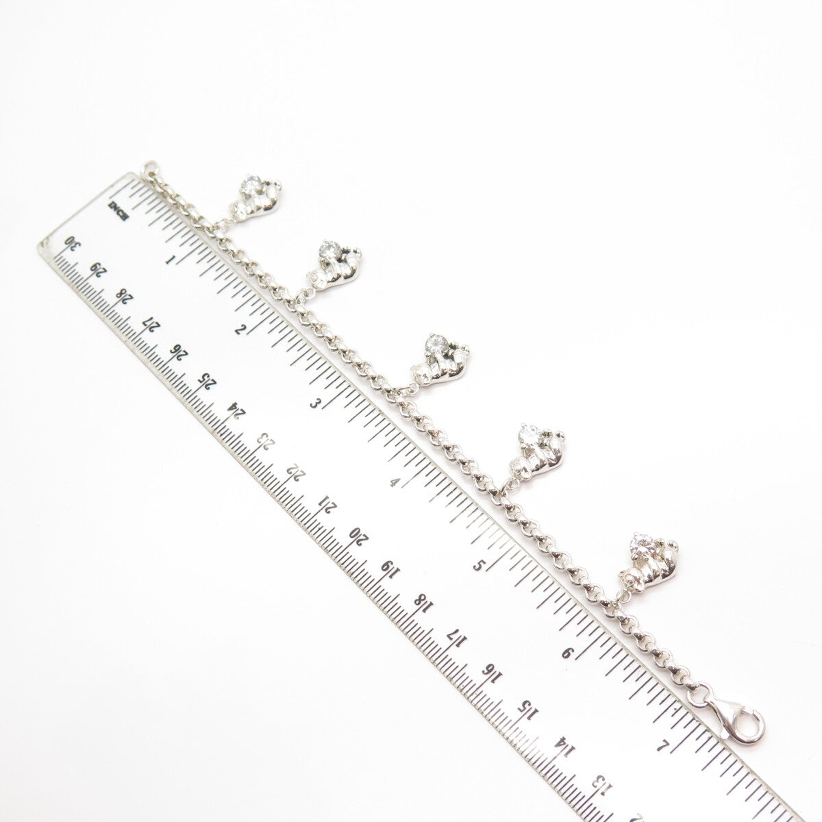 925 Sterling Silver Round-Cut C Z Bear Rolo Link Bracelet 7"