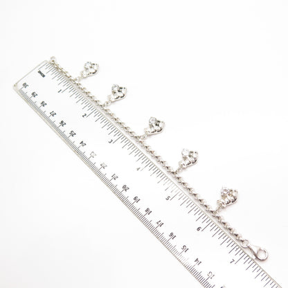 925 Sterling Silver Round-Cut C Z Bear Rolo Link Bracelet 7"