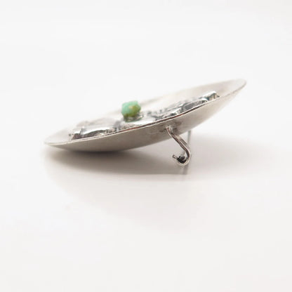 900 Silver Vintage Real Turquoise Gemstone Tribal Pin Brooch