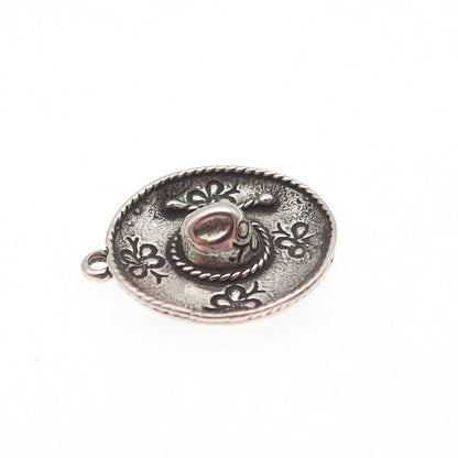 SUNWEST 925 Sterling Silver Vintage Cowboy Hat Oxidized 3D Mini Charm Pendant