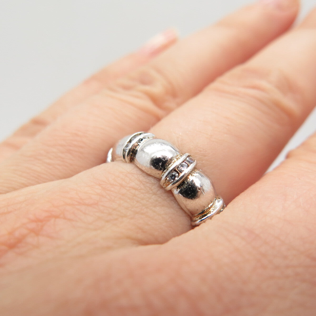 925 Sterling Silver C Z Bamboo Band Ring Size 7
