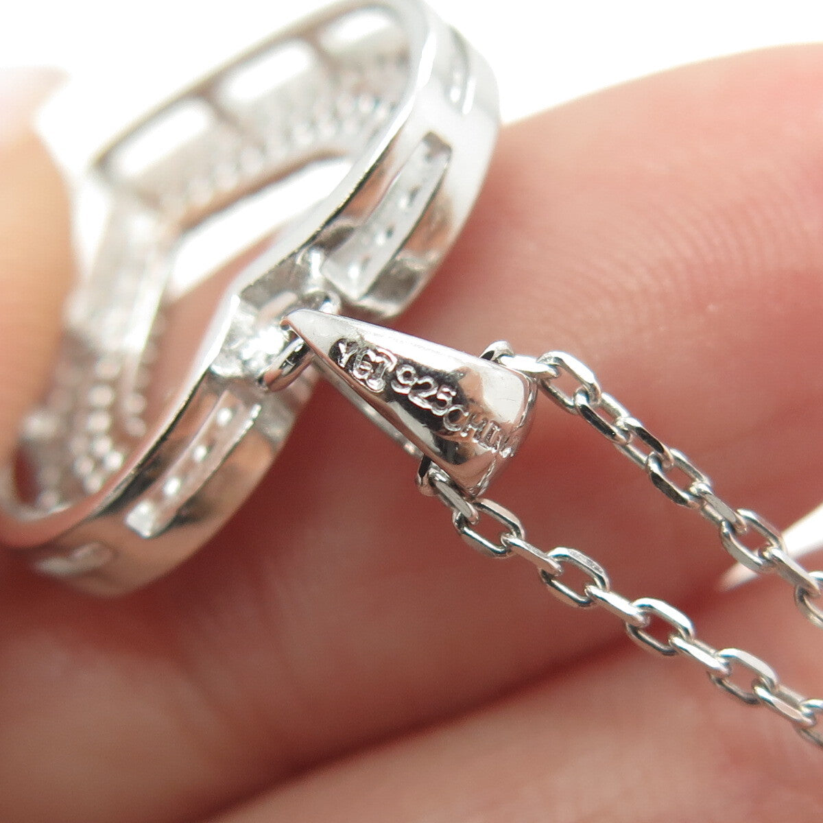 925 Sterling Silver Italy Round-Cut C Z Heart Cable Chain Necklace 16"