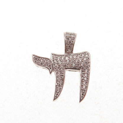 925 Sterling Silver Round-Cut C Z Chai Judaica Charm Pendant