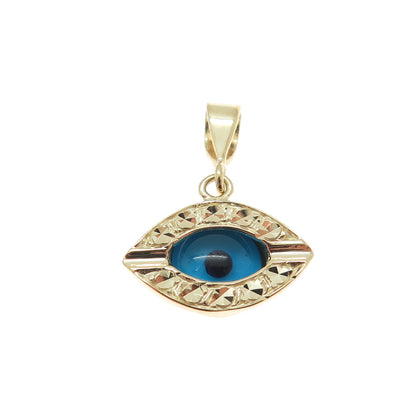 14K Yellow Gold Enamel Diamond-Cut Evil's Eye Amulet Minimalist Charm Pendant